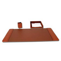 Black 3 Piece Classic Top Grain Leather Desk Set